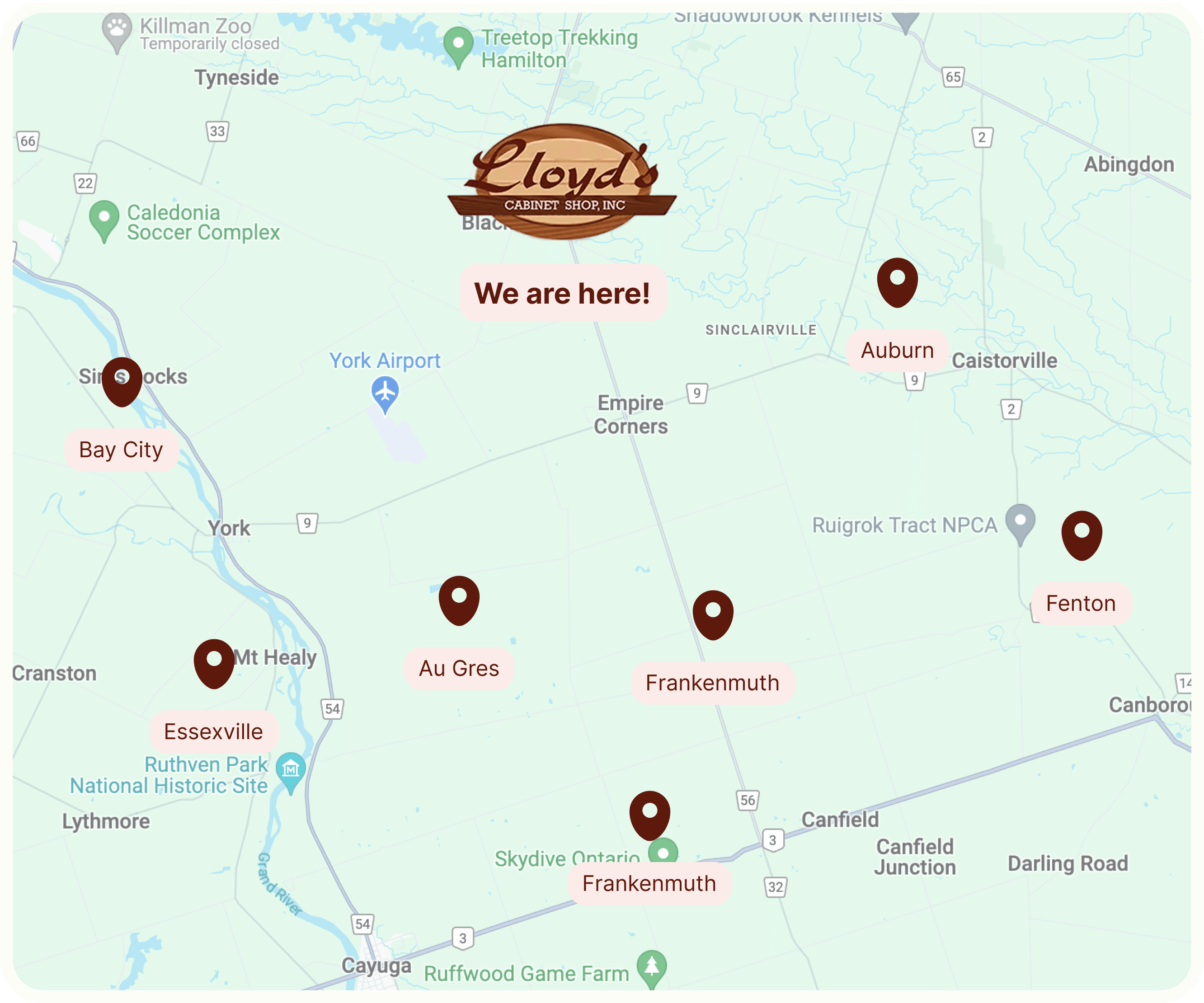 Map showing Lloyd's service area